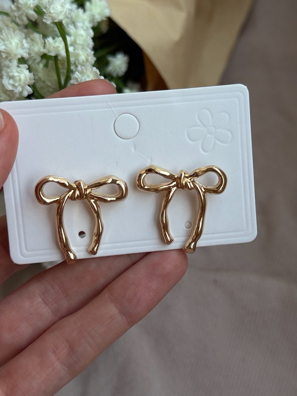 Gold Bow Stud Earrings - Elegant Women Accessories